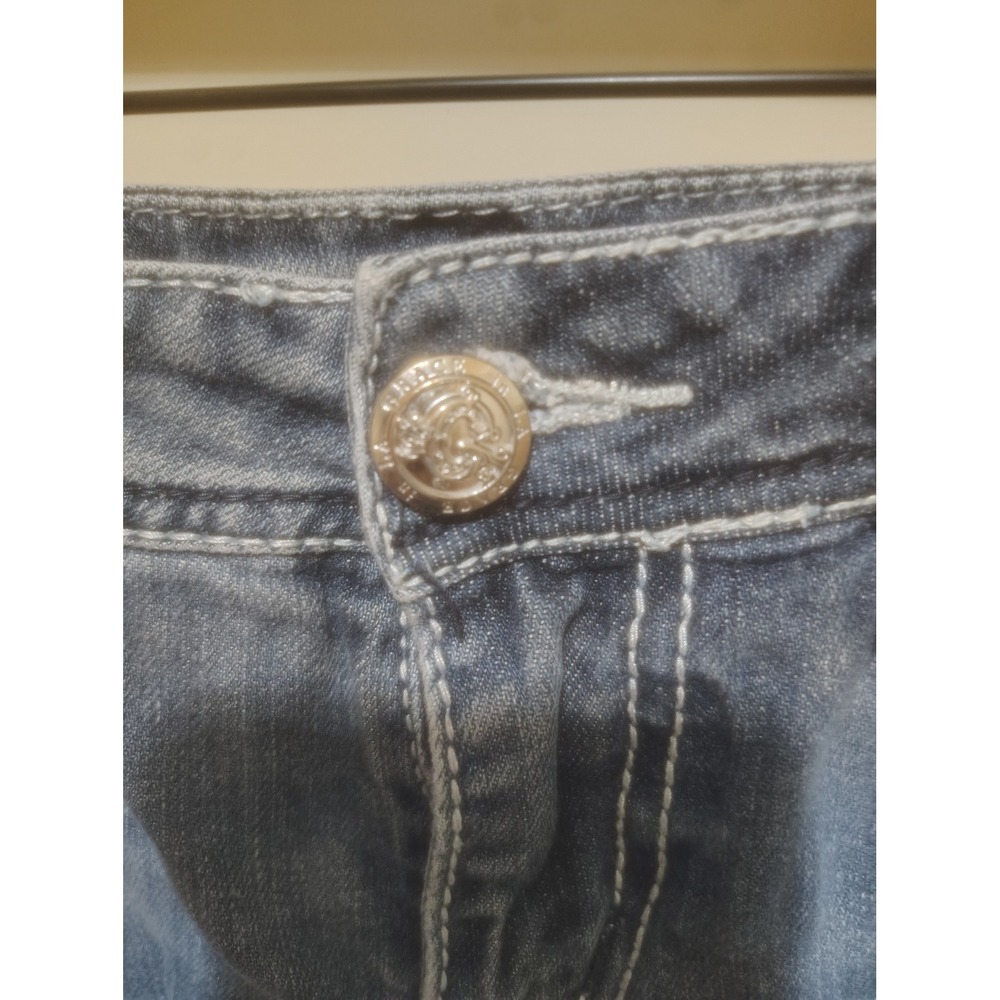 Grace in LA Women Bootcut Jeans Feather Embroidery Rhinestone Medium Wash 29 - Picture 5 of 6